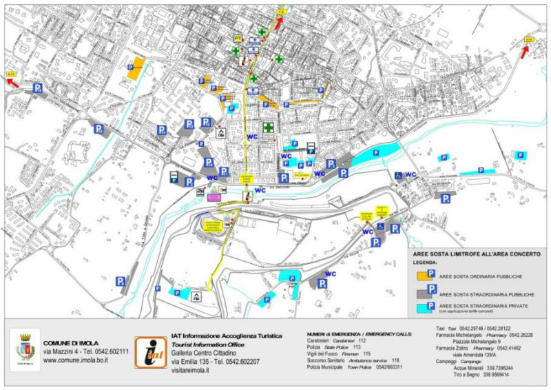 AC DC concerto Imola Comune di Imola mappa parcheggi