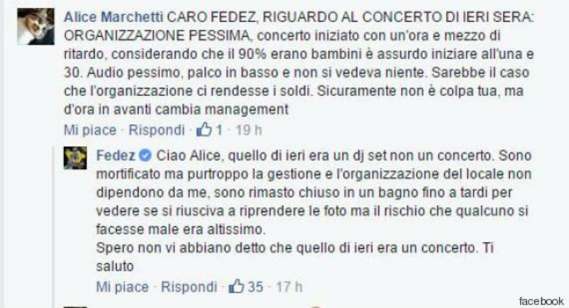commento fans fedez