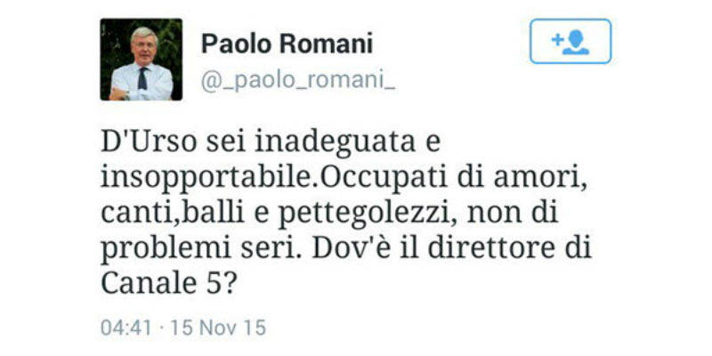 paolo-romani-contro-barbara-d-urso tweet